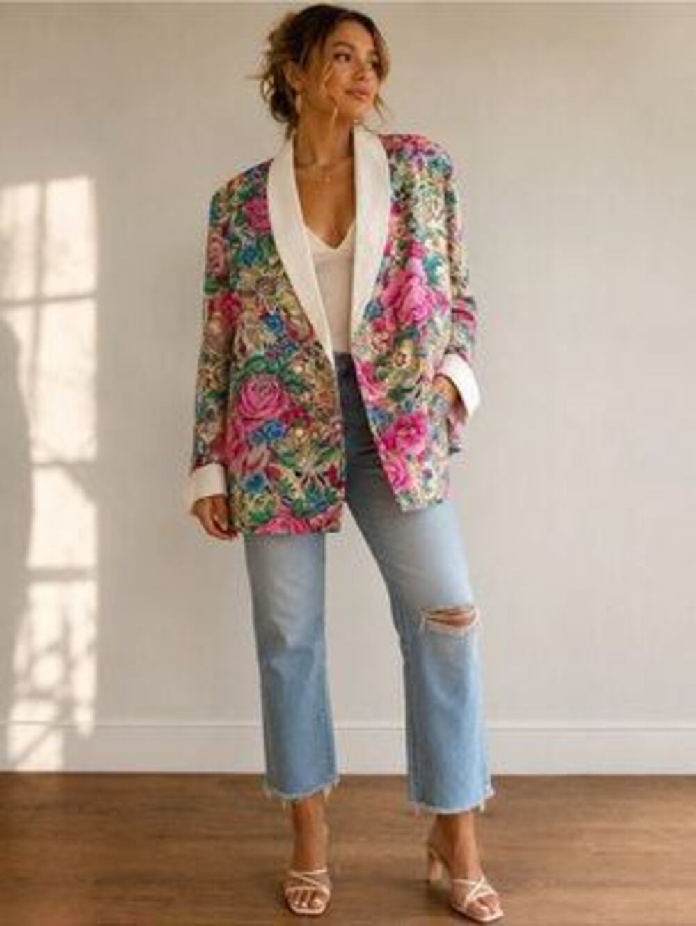 VTG Victoria’s Secret Gold Label Blazer Satin Floral Double Breasted Women Small